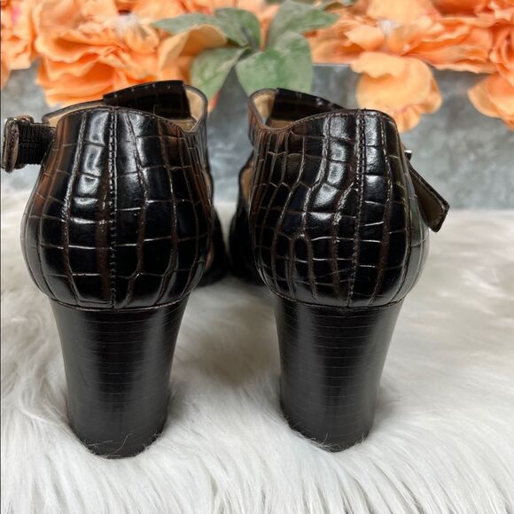 Calico Croc Embossed Leather Heeled Loafer Size 8 - Picture 4 of 11